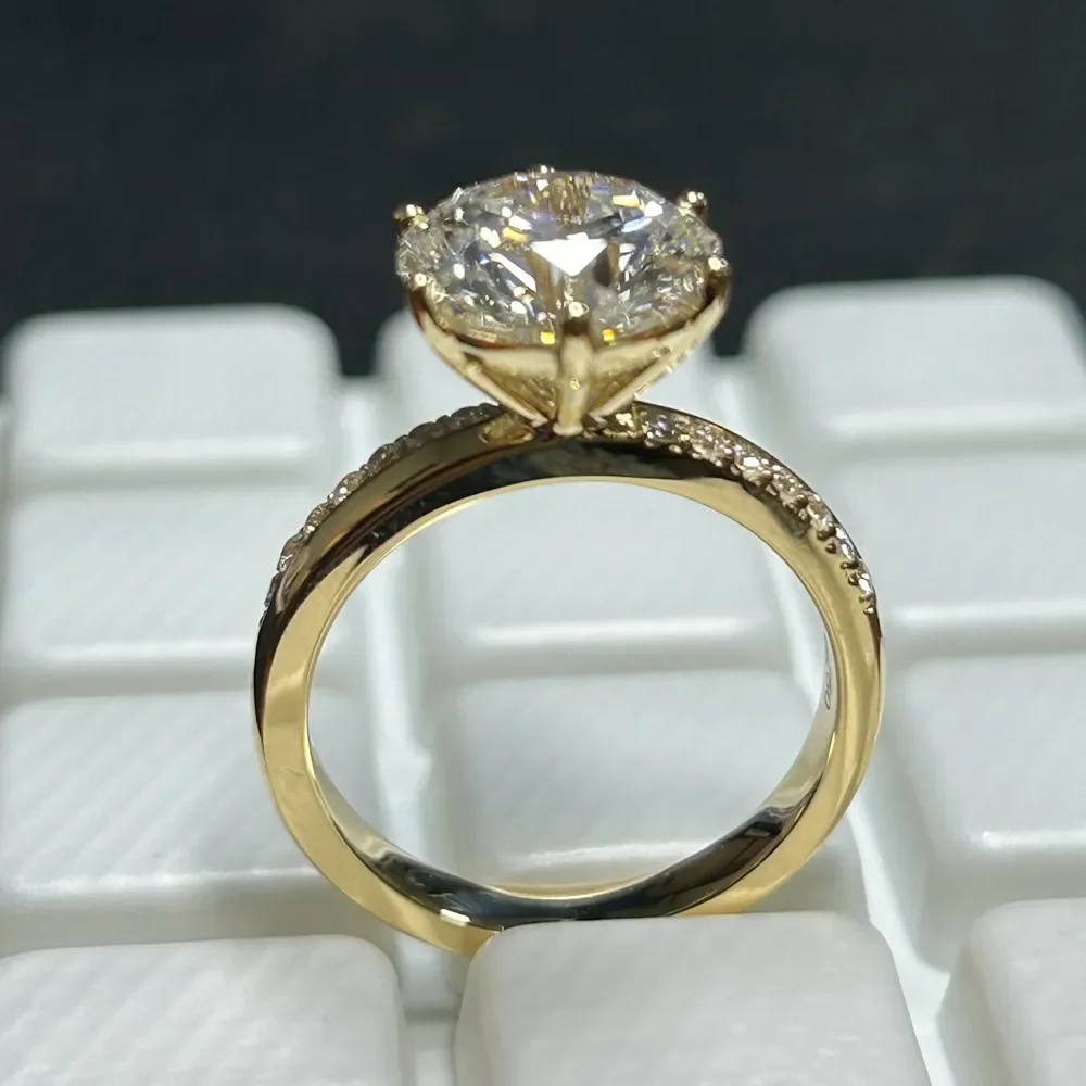 Meisidian 18K 3 Carat Yellow Gold  Round IGI D VS1 Lab CVD Diamond Engagement Ring For Woman