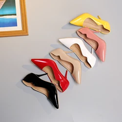 Nude High-Heeled Shoes for Women, Thin Heels, Pointed Toes, Small Size 30, 2024 New Style for Ladies, Elegant Spring and Autumn White Sexy Patent Leather Professional Black Women's Single Shoes, European and American Extra Large Size 48