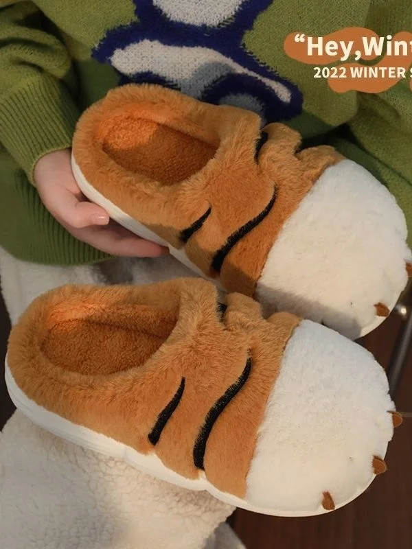 Online Red Slippers Female Winter Cartoon Cute Indoor Home Couple Student Dormitory Non slip Warm Cotton Slippers Male
