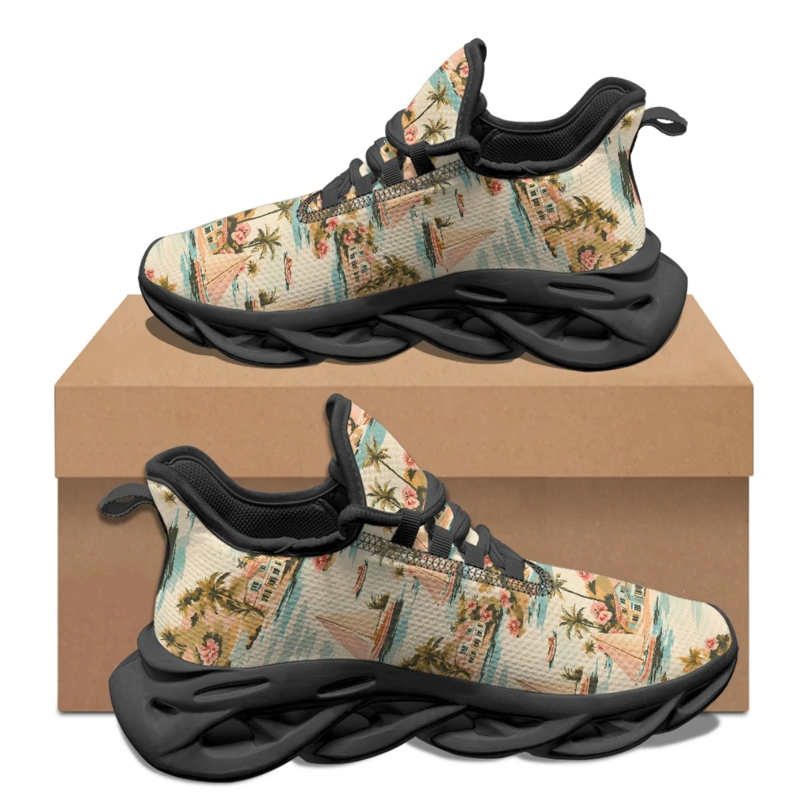 PENSTROLL Tropical Sail & Palm Men's Fashion Sneakers Mesh & EVA Men's Running Shoes Casual Athletic Trainer for Walking
