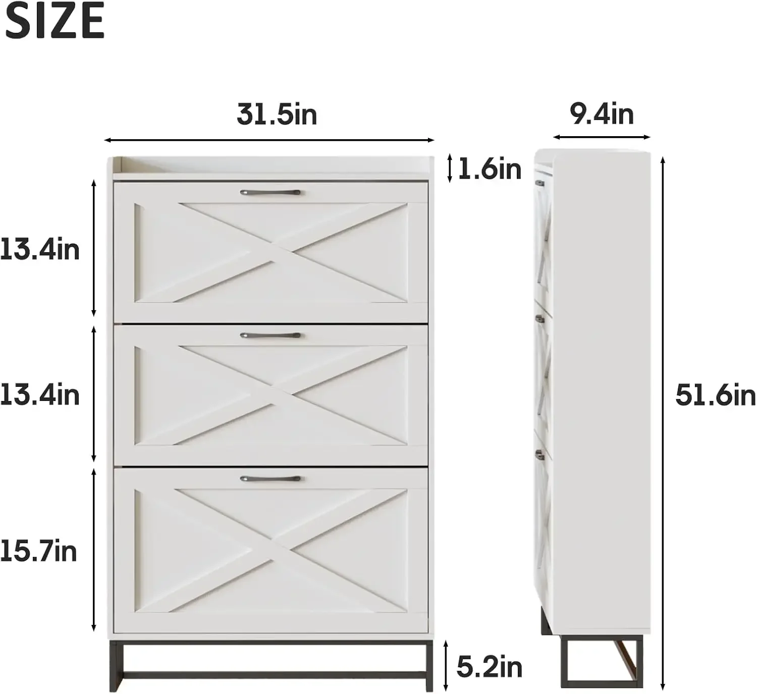 Shoe Storage Cabinet with 3 Flip Drawers, Freestanding Organizer with Metal Legs