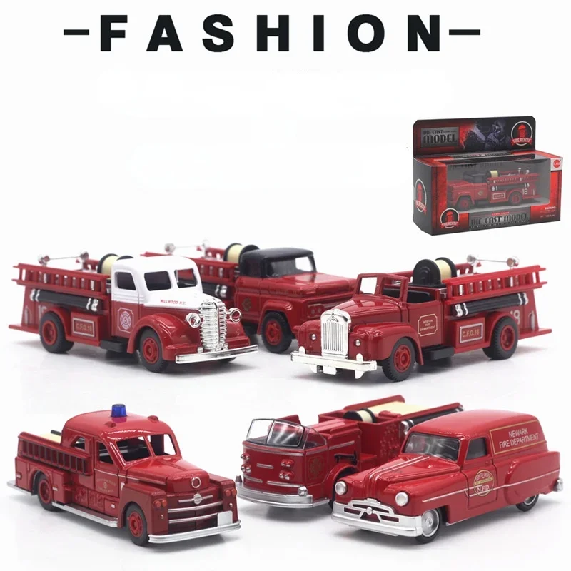 Random 1PCS of 6 Models 1:43 Alloy Retro Fire Truck Model Toy Car Model Car