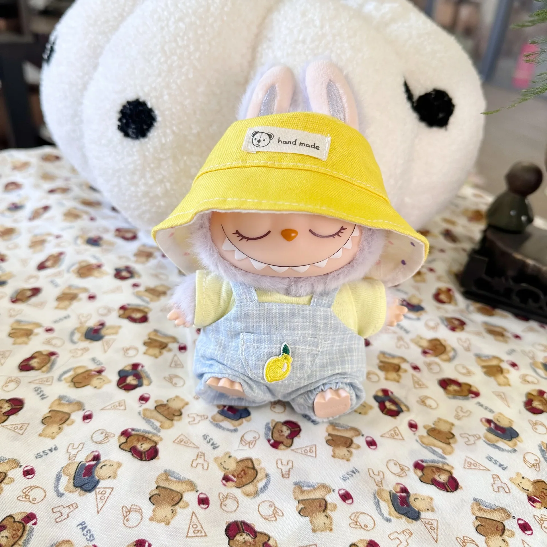 Vinyl Macaron Cloth Clothes First and Second Generation LABUBU Casual Checkered Two Piece Set Spring New Cute