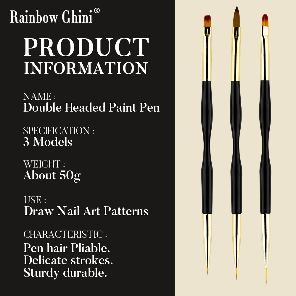 RG 3 ชิ้น/เซ็ต Double HEAD วาดภาพวาดปากกา Professional GEL เล็บ Liner ดอกไม้วาดภาพวาดเล็บเครื่องมือ