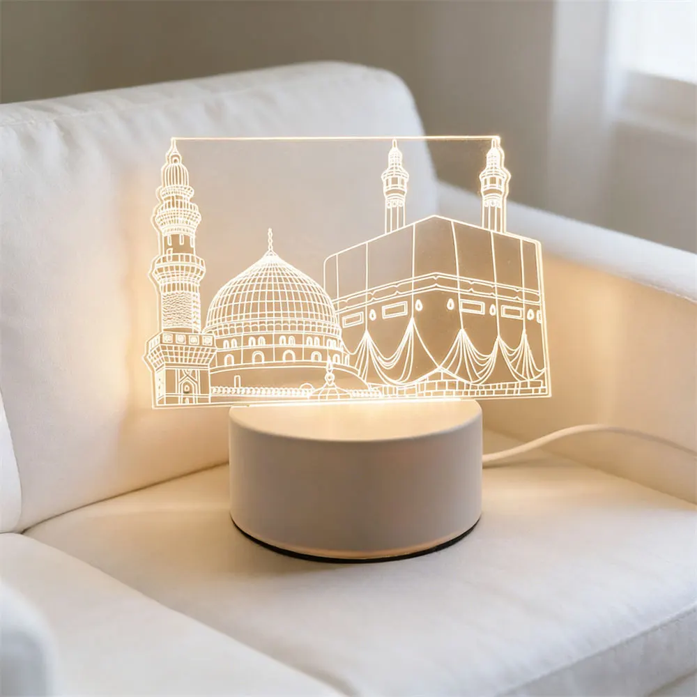 

Eid Mubarak Table Ornament USB Operated 3D Moon Castle Acrylic LED Night Light Muslim Ramadan Festival Party Decoration for Home