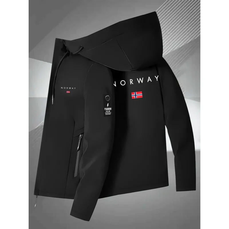 New Couple'S Jacket With Norwegian Flag Print，All-Weather Windproof Outdoor Mountaineering Jacket For Men And Women