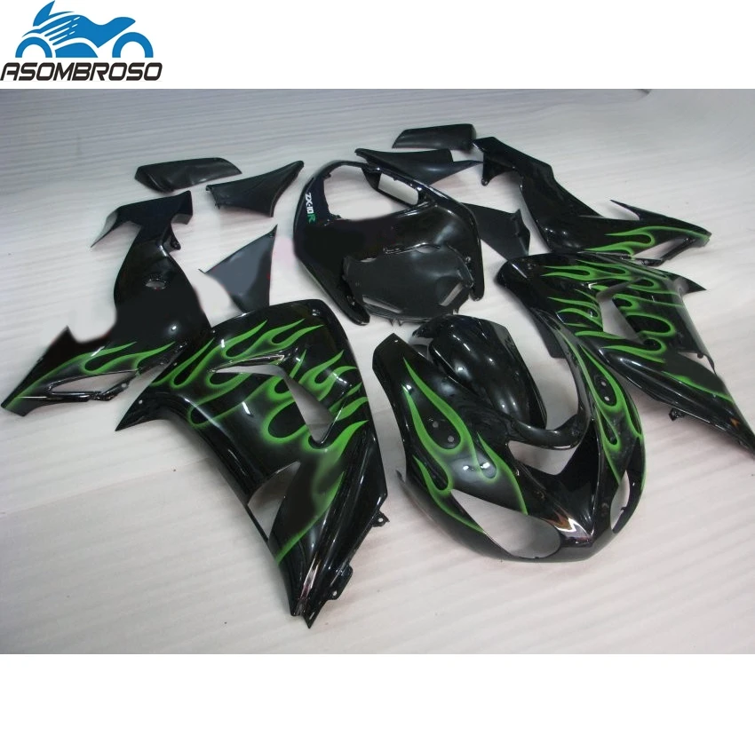 Chamas verdes preto carroçarias da motocicleta para kawasaki ninja zx10r kit carenagem 2006-2007 conjunto de carenagem de plástico zx10r 06 07 gh71