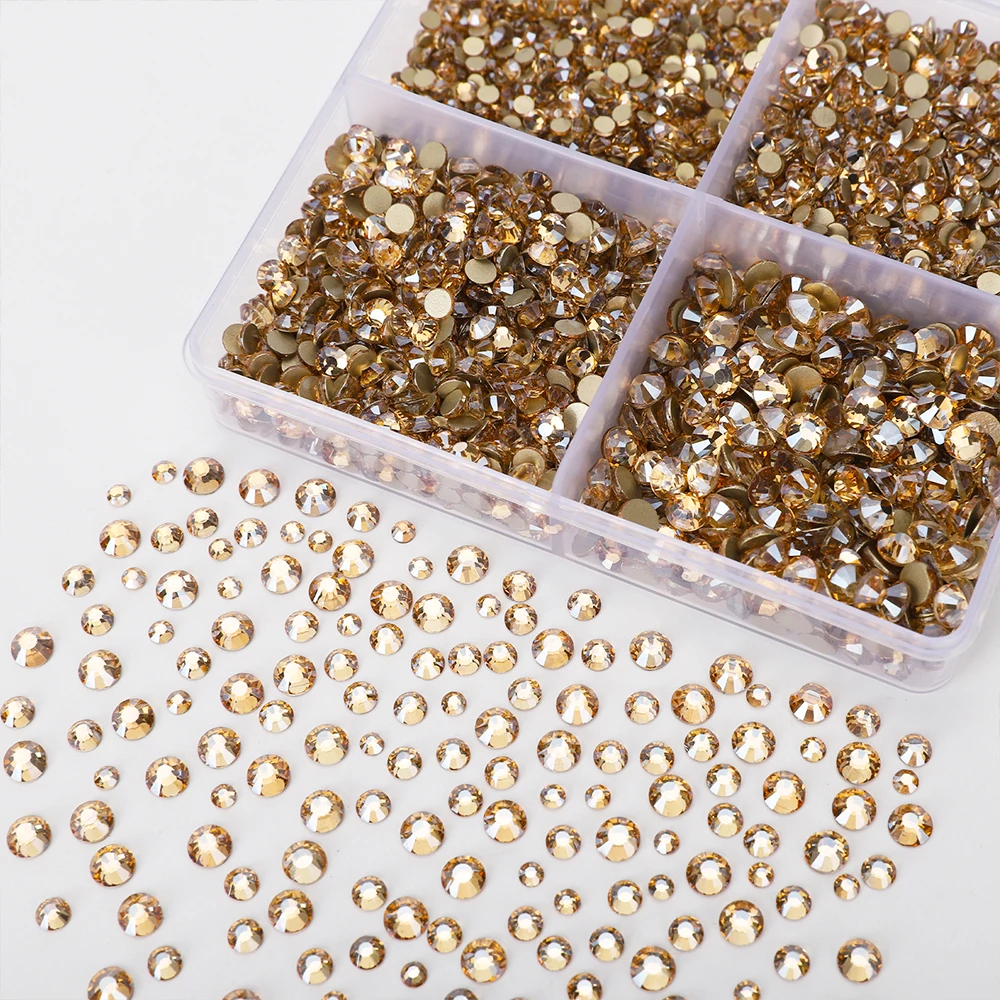 3800Pcs Gold Rhinestones Nail Gemstones Crystals,Champagne Rhinestones Face Jewelry With Crayon Tweezers