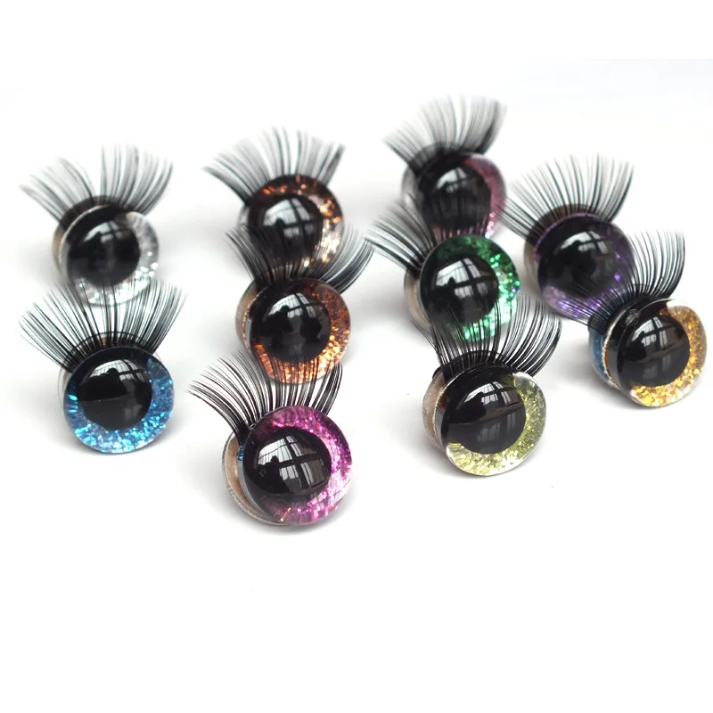 New 20pcs/lot 12-30mm Glitter Toy Eyes With Eyelash With Hard Washer For DIY Amigurumi Doll eyes toy accessories  safe eyes