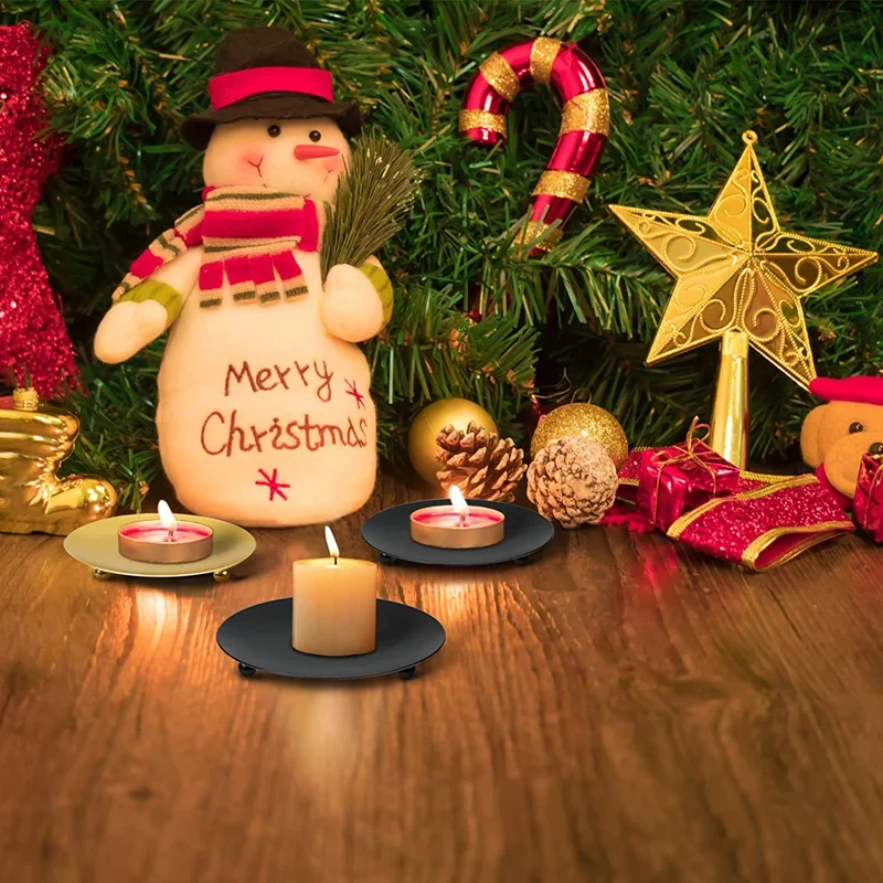 ABJY-8 حزمة حامل شموع لوحة حديدية، حامل شمعدان عمودي، لشموع LED والشمع، مخاريط البخور، سبا، حفلات الزفاف (ذهبي + أسود)