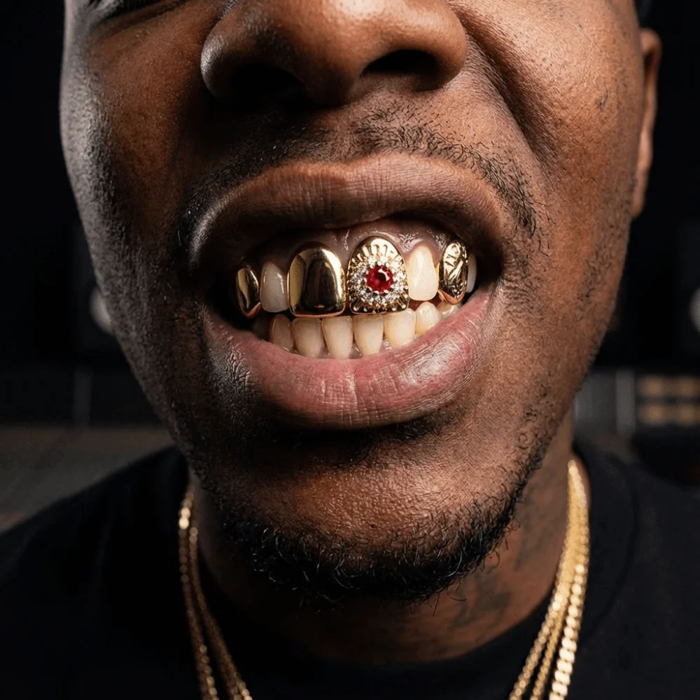 Gift Removable Hiphop Teeth Grillz Punk Flower Design Dental Grills Funny Gold Silver Color Rhinestone Tooth Caps Rapper