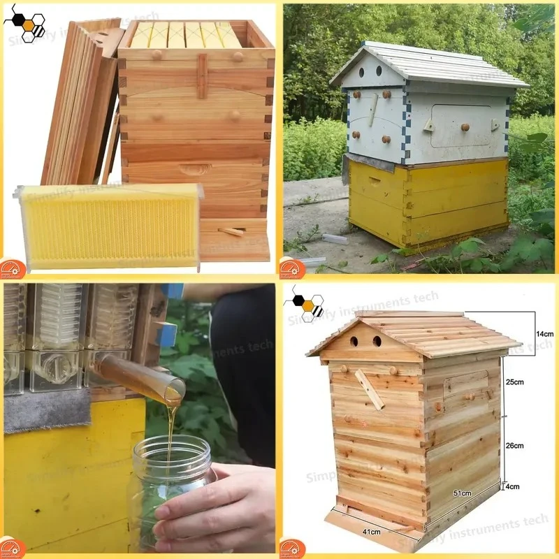 Automatic Flow Hive Beekeeping System Wooden Dovetail Joint Beehive with Queen Excluder for Honey Harvesting Beekeeping