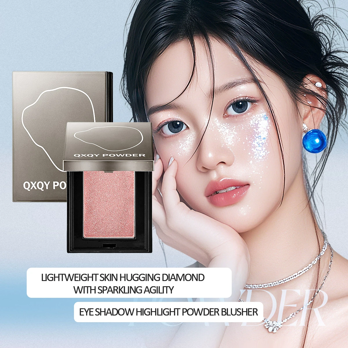 QXQY eye shadow High gloss powder blusher multi-purpose powder Light non flying powder brightens face and eyes