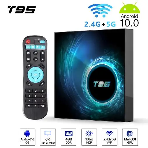 

2024 Smart TV Box T95 HD 6K Android 10.0 OS Allwinner H616 4GB 64GB 128GB Dual Wifi Media Player PK X96 Max Plus H96 Set Top Box