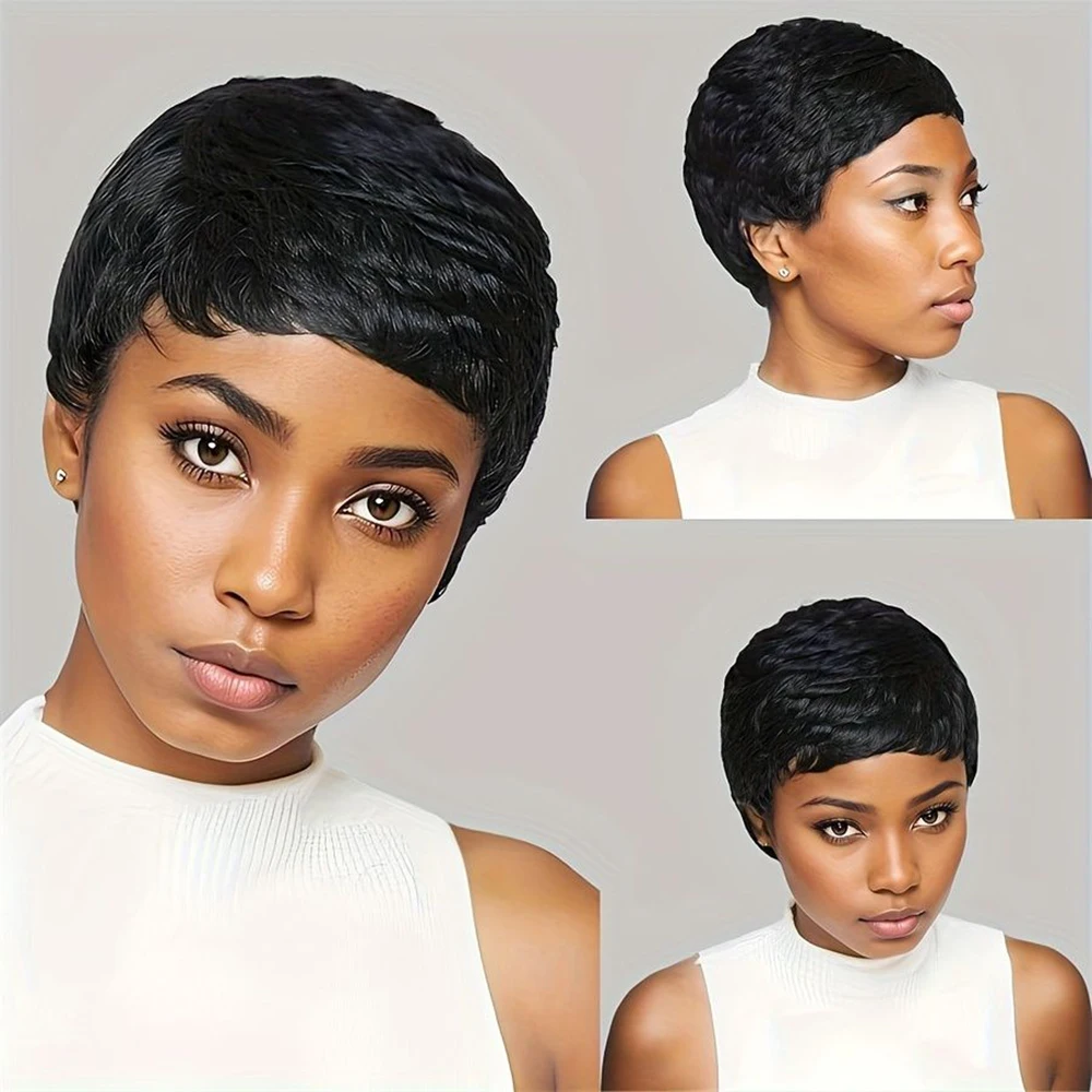 ピクシーカットウィッグ ショートストレートボブ 女性用 100%ブラジル産バージンヘア 人毛 マシンメイド 生え際プレプラッキング済み もつれなし