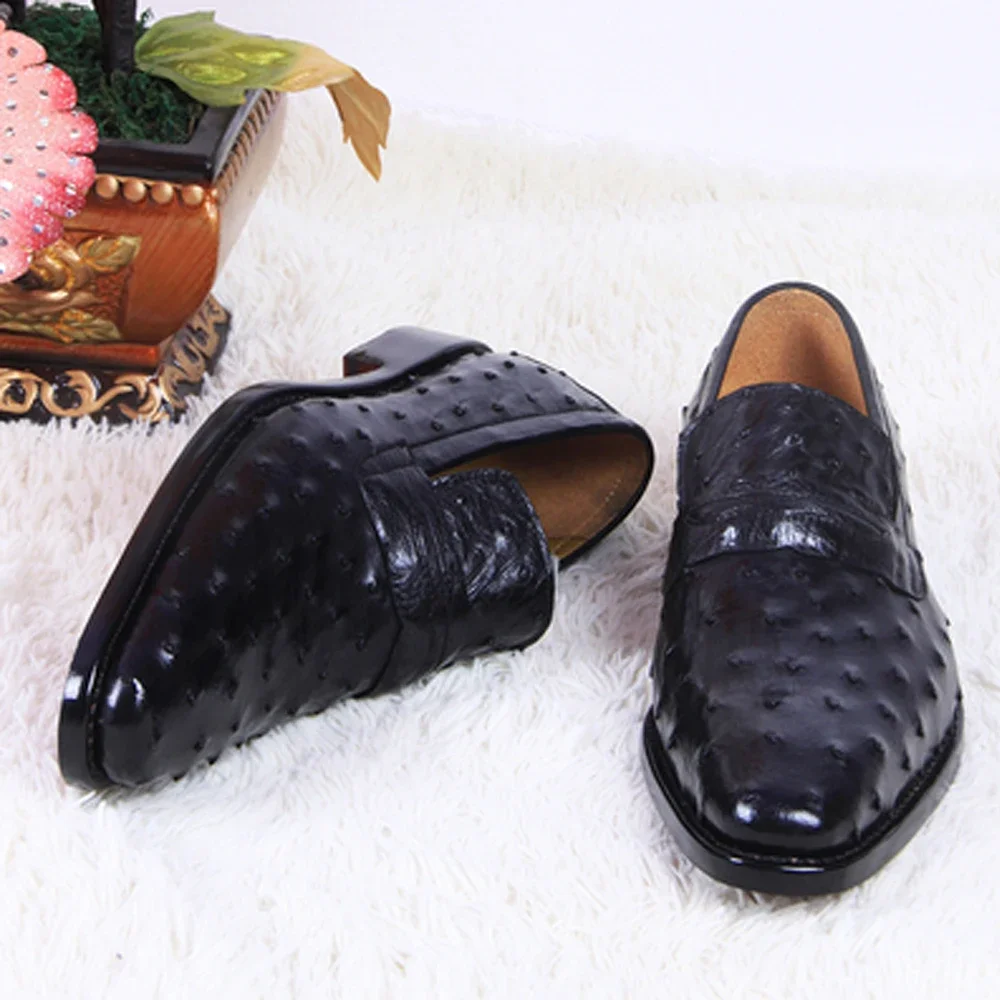 hulangzhishi  new  manual  custom  Men dress shoes  Ostrich leather  business  formal shoes  male Ostrich Leather shoes