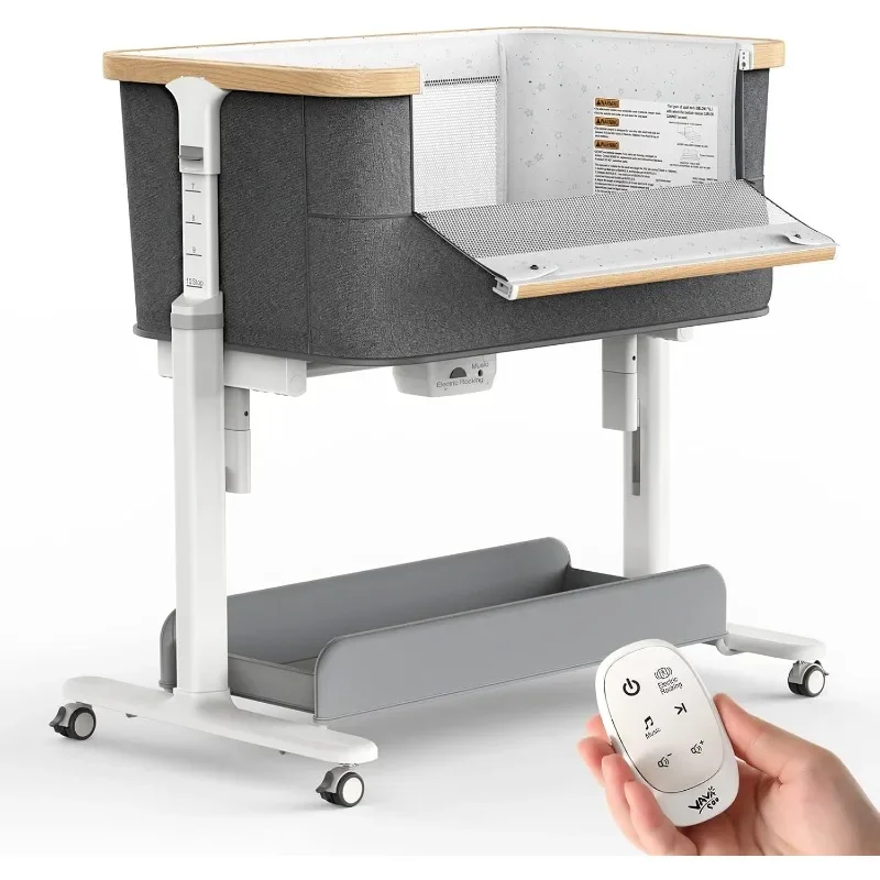 Baby Electric Automatic Bedside Sleeper Rocks Itself 3 Motion Auto Rolling Newborn Cradle 5 Height Adjustable with Music,