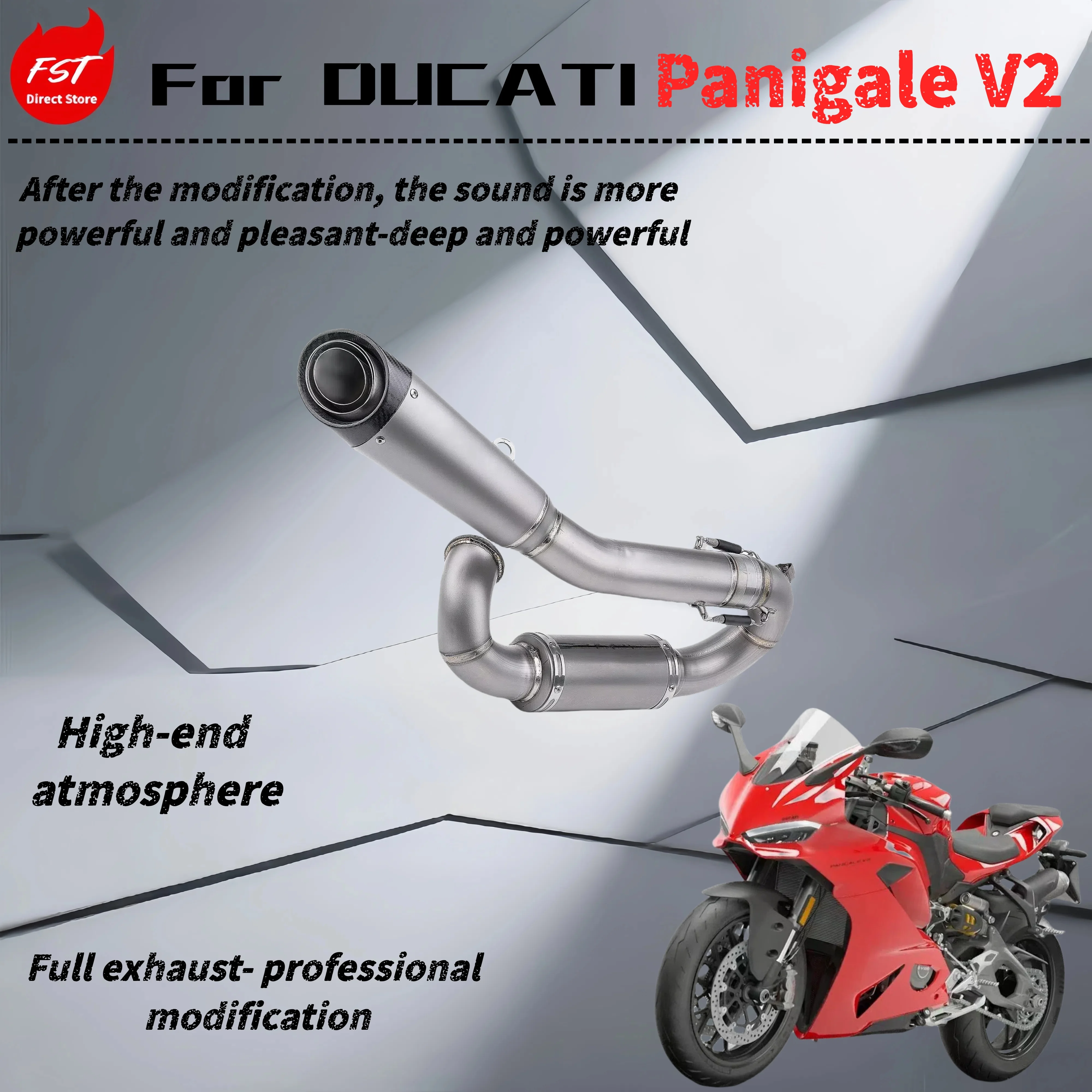 

For Ducati Panigale V2 - Modified full exhaust pipe - The sound is deep, rich and powerful