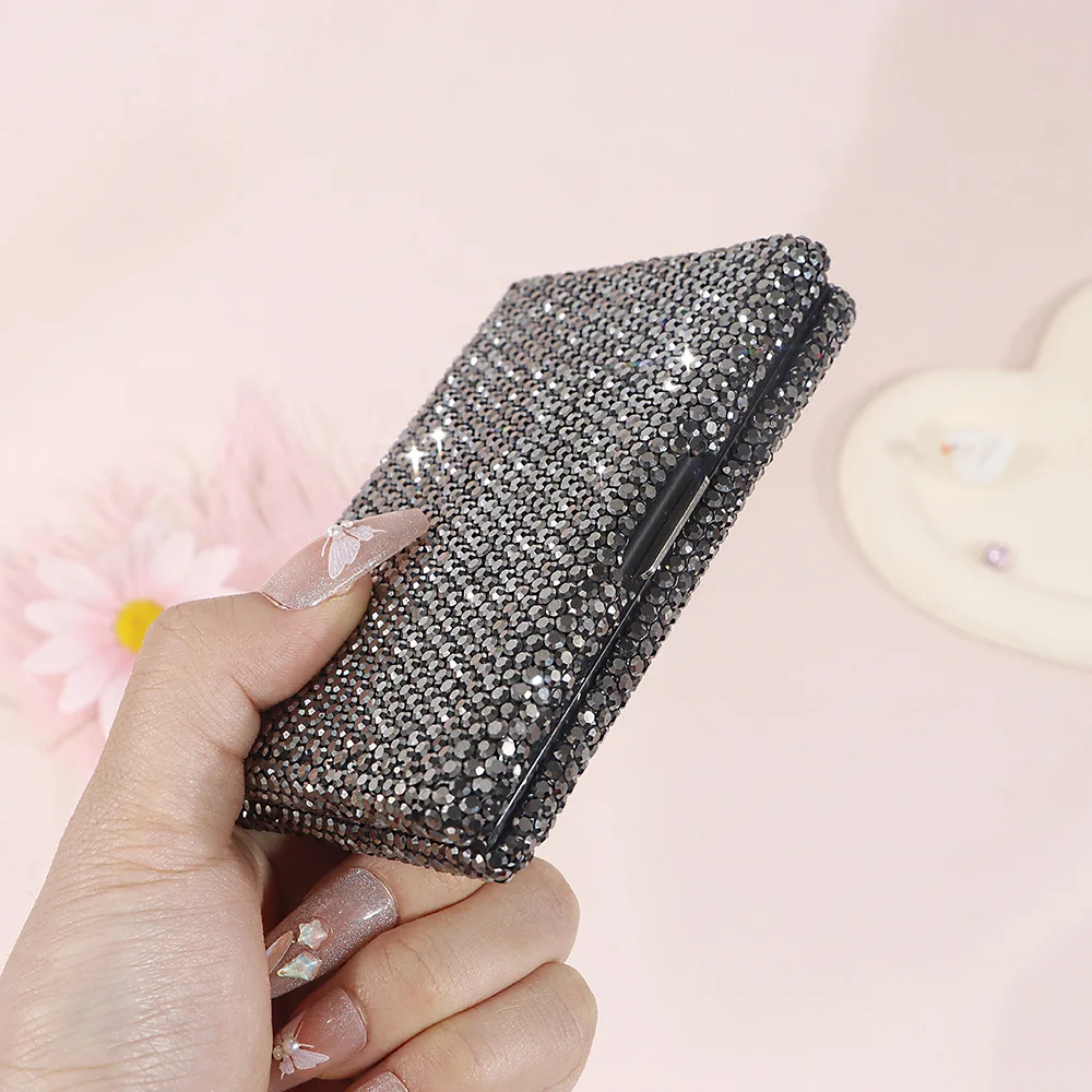 Personalized black credit card box Artificial diamond ultra-thin portable bank card holder card storage box