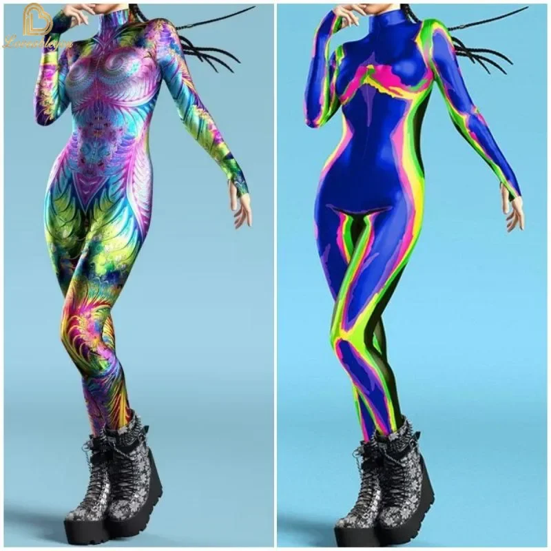 Ocean Tie Dying Cosplay Costume Jumpsuit Halloween Party Jumpsuits Carnival Woman Zentai Body Clothes Tights Body One-piece