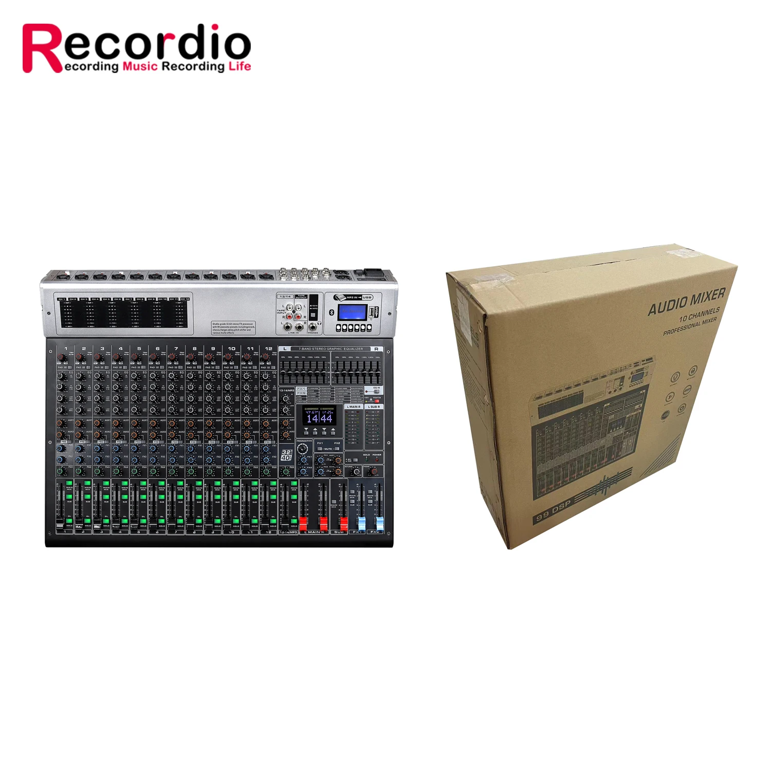 GAX-GBA14 USB LED 스크린 전문 오디오 믹서, 듀얼 7 밴드 이퀄라이저 MP3 믹서, 바 파티 공연용