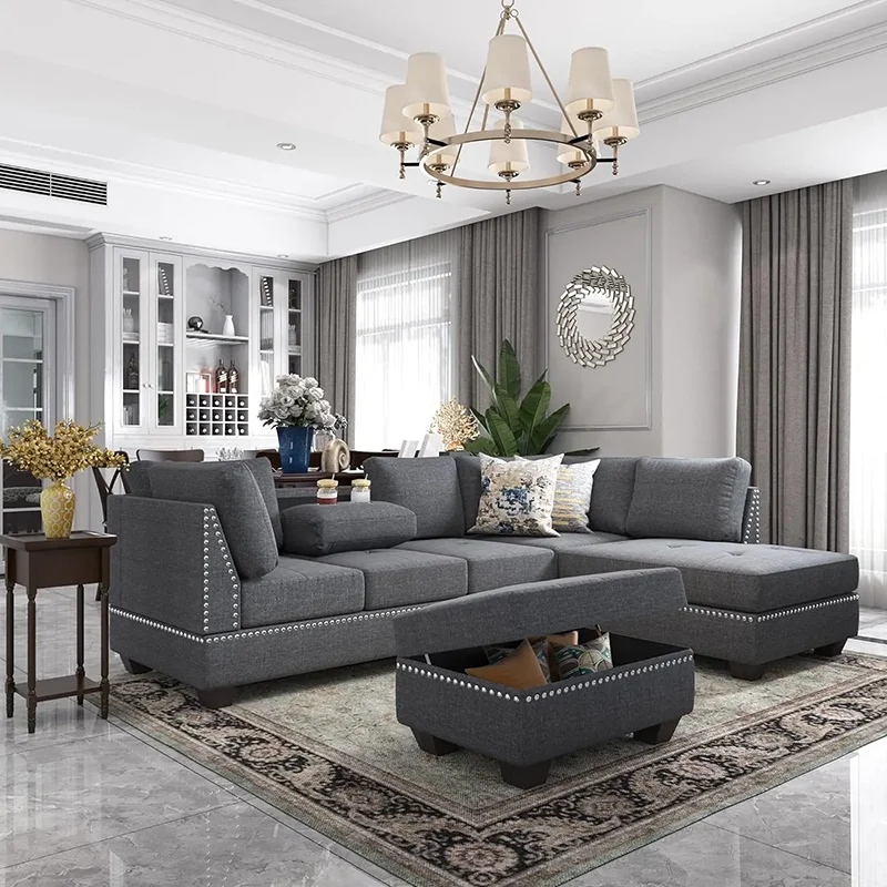 

L Shaped Sofa Footstool, Sofa Set, Reversible Lounge Chair, Lazy Sofabed Suitable For Living Room, Apartment Nordic Furniture
