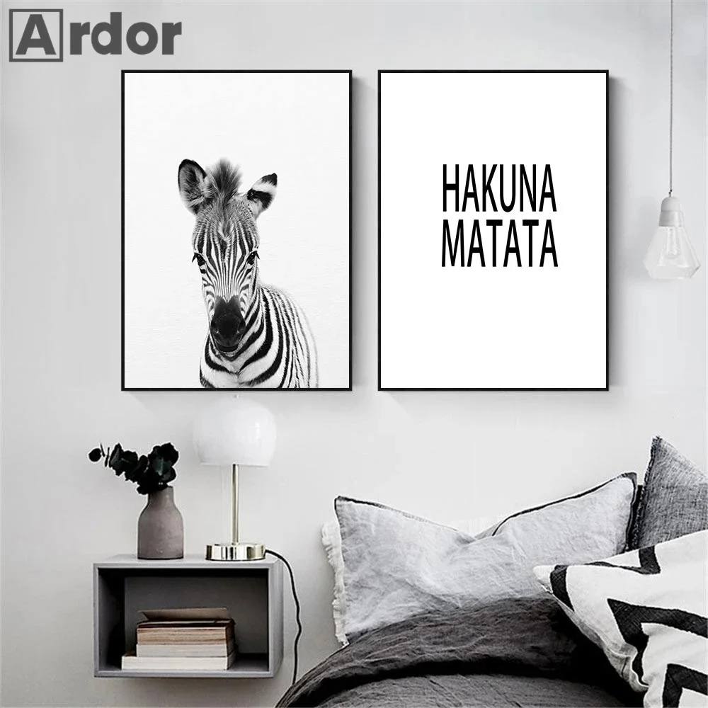 لوحة قماشية للأطفال على شكل فيل غزال وحشي وحيد القرن ملصق على شكل قرد هاكونا ماتاتا لوحة فنية مطبوعة على شكل حضانة ديكور لغرفة الأطفال في الشمال