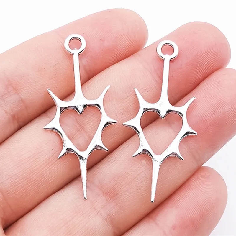 15pcs 44x19mm Goth Antique Silver Thorn Heart Charms For Jewelry Making DIY Jewelry Findings Antique Silver Color Alloy Charms