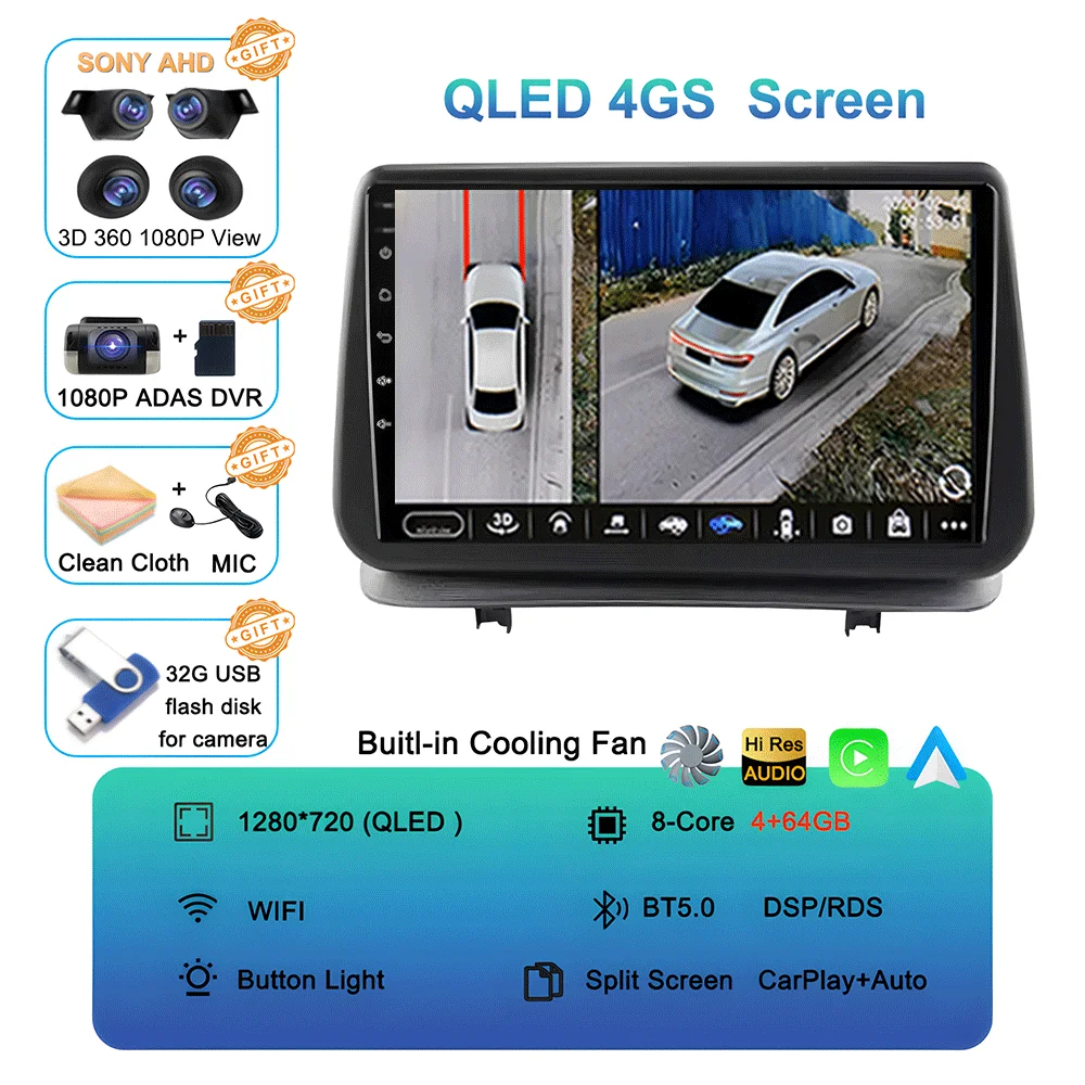 Android 16 Videospeler Carplay voor Renault Clio 3 Clio3 2005 2006 2007 2008 2009 - 2014 Multimedia autoradio WIFI+4G DSP Stereo