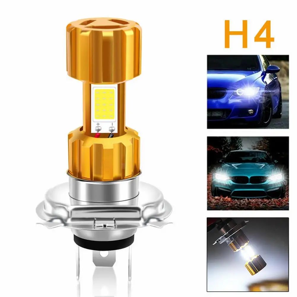 For Motorcycle LED Headlight Bulb H4 6500K White 3PCS COB LED Chip High Power Easy to Install No Modification Required