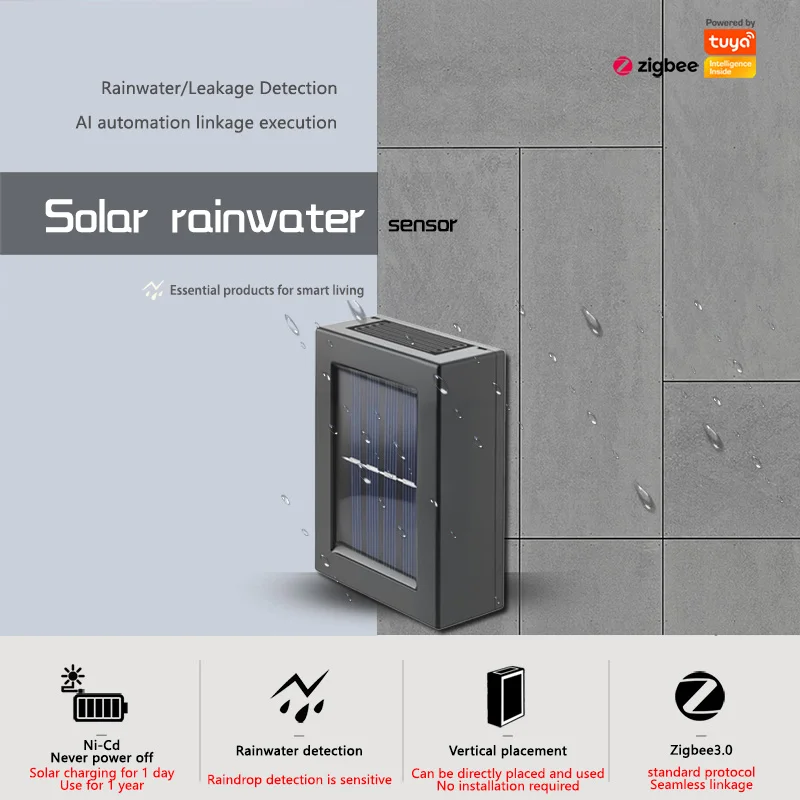 Zigbee Solar Energy Rainfall Sensor, Wireless Rain Monitor Detector, Smart Life APP Remote Control Smart Home Rain Sensing Devic