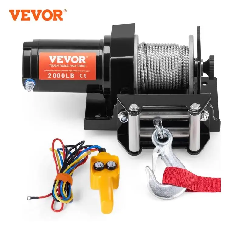 VEVOR 2000lbs Electric Car Winch ATV/UTV Steel Cable Winch with Wired Remote Control for Towing Off-Road Vehicle Jeep Truck