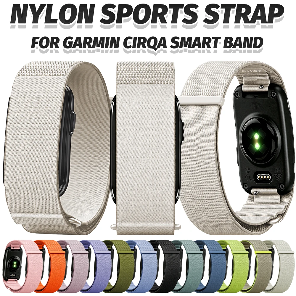 Image of Weiches Nylon-Gewebe-Sportarmband für Garmin CIRQA Smart Band Fitness, verstellbares, leichtes, atmungsaktives Armband-Zubehör
