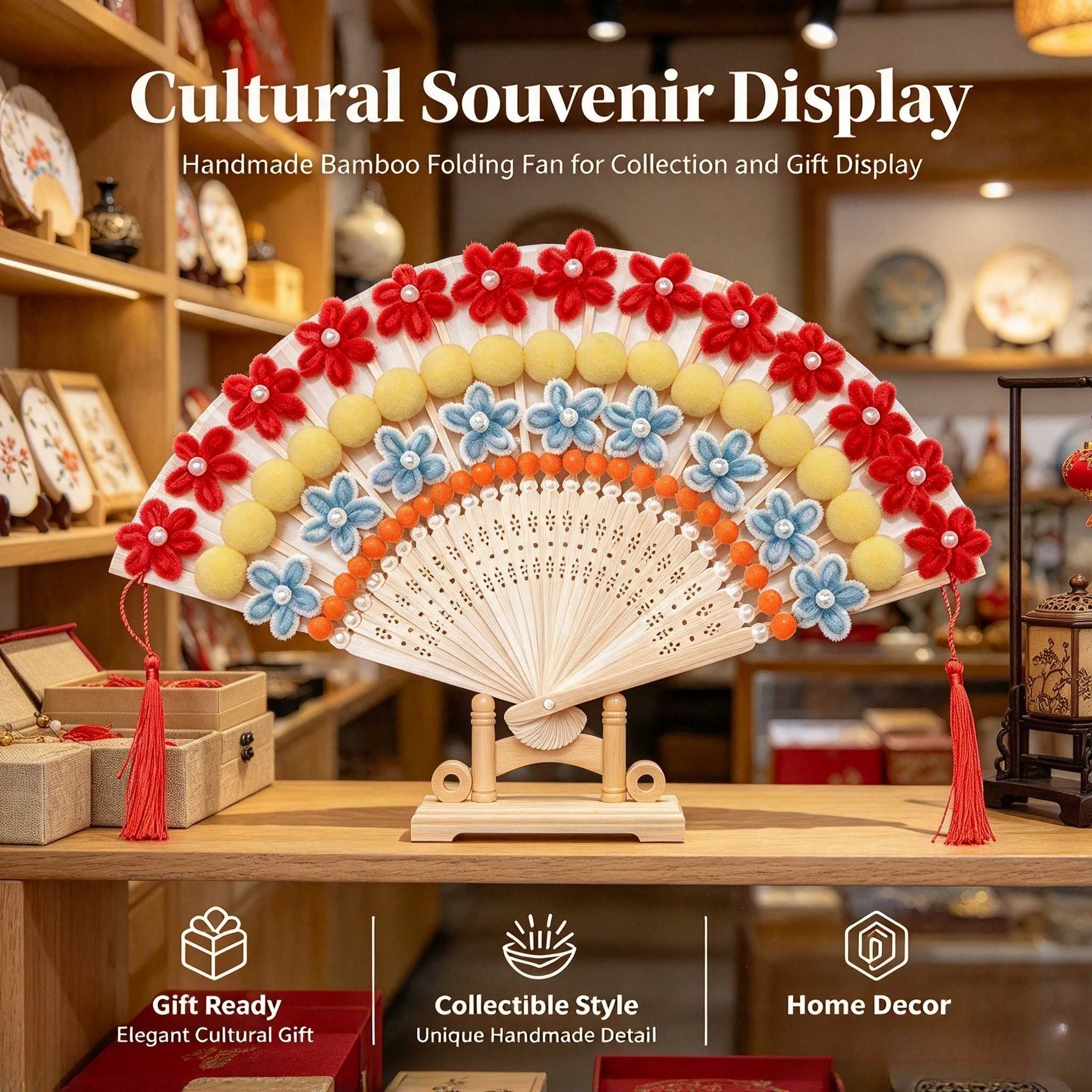 Bamboo Folding Fan DIY Kit Chinese Traditional Peking Opera Craft Supplies for Cultural Handmade Activity Creation