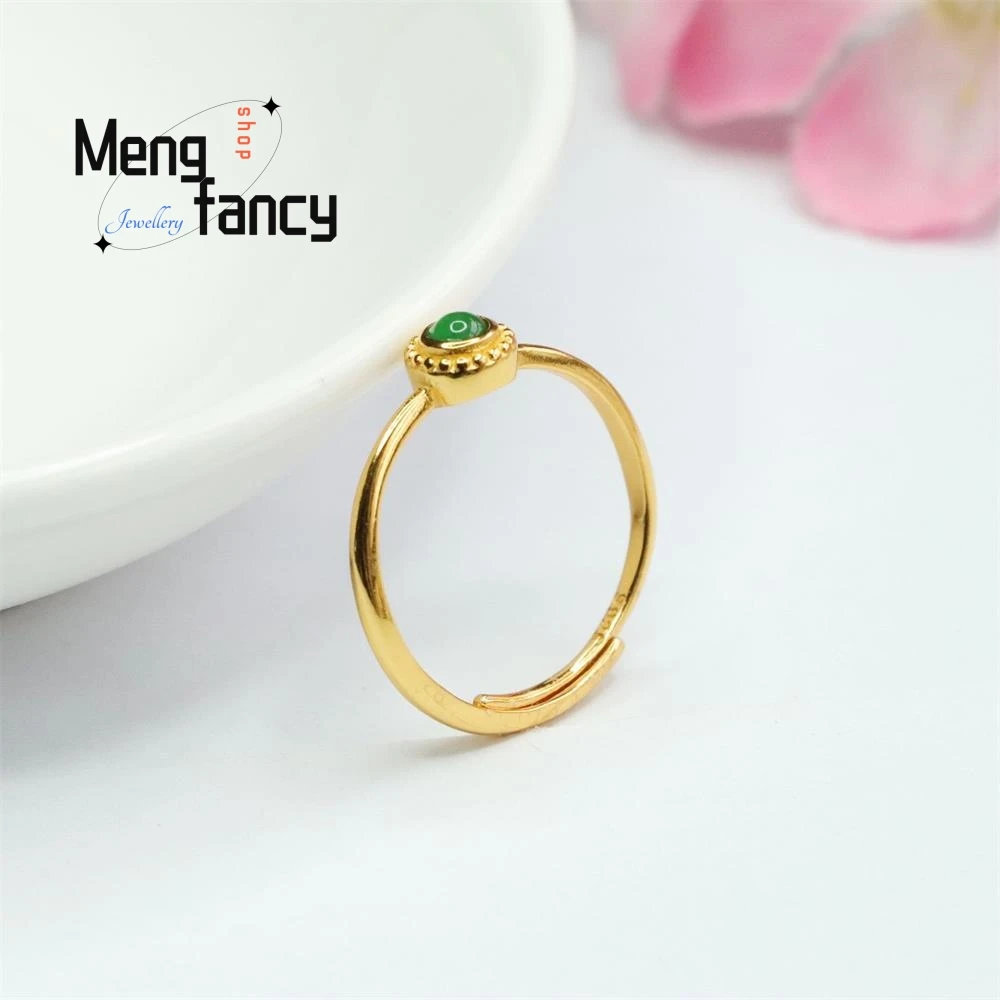 S925 Silver Inlaid Natural Jadeite Ice Type Imperial Green Jade Ring Exquisite Elegant Simple High-grade Luxury Fashion Jewelry