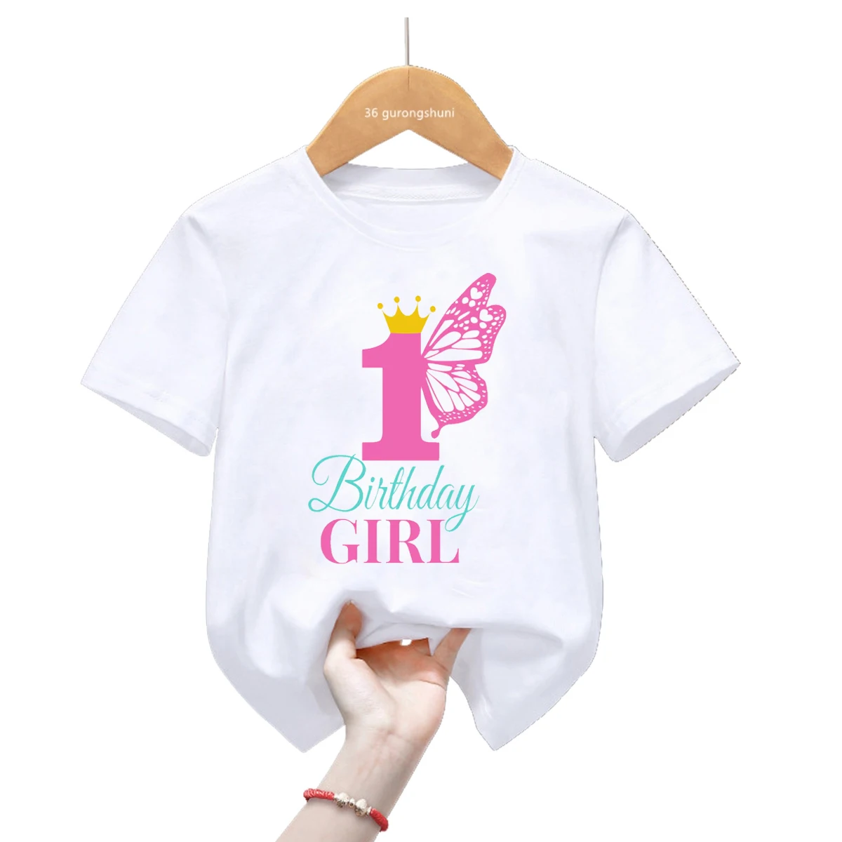 T-shirt à thème de couronne de princesse pour filles, vêtements pour enfants, manches courtes, mignon, c'est mon joyeux anniversaire, cadeau d'anniversaire, 1-11