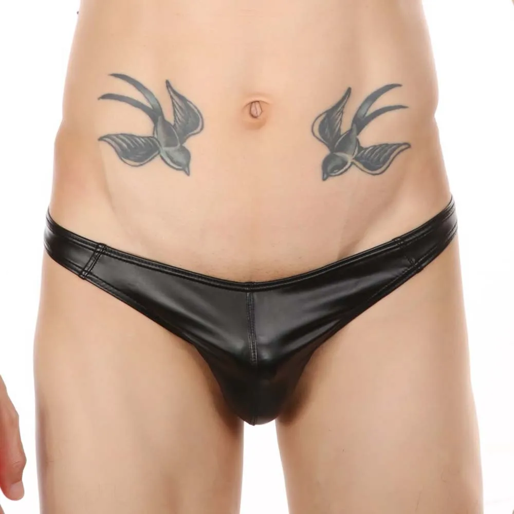 1pc Men's Faux Leather T-Back G-Strings U-convex Pouch Thongs Underwear Low Waist Bikini Briefs Shorts Man Panties Underpants