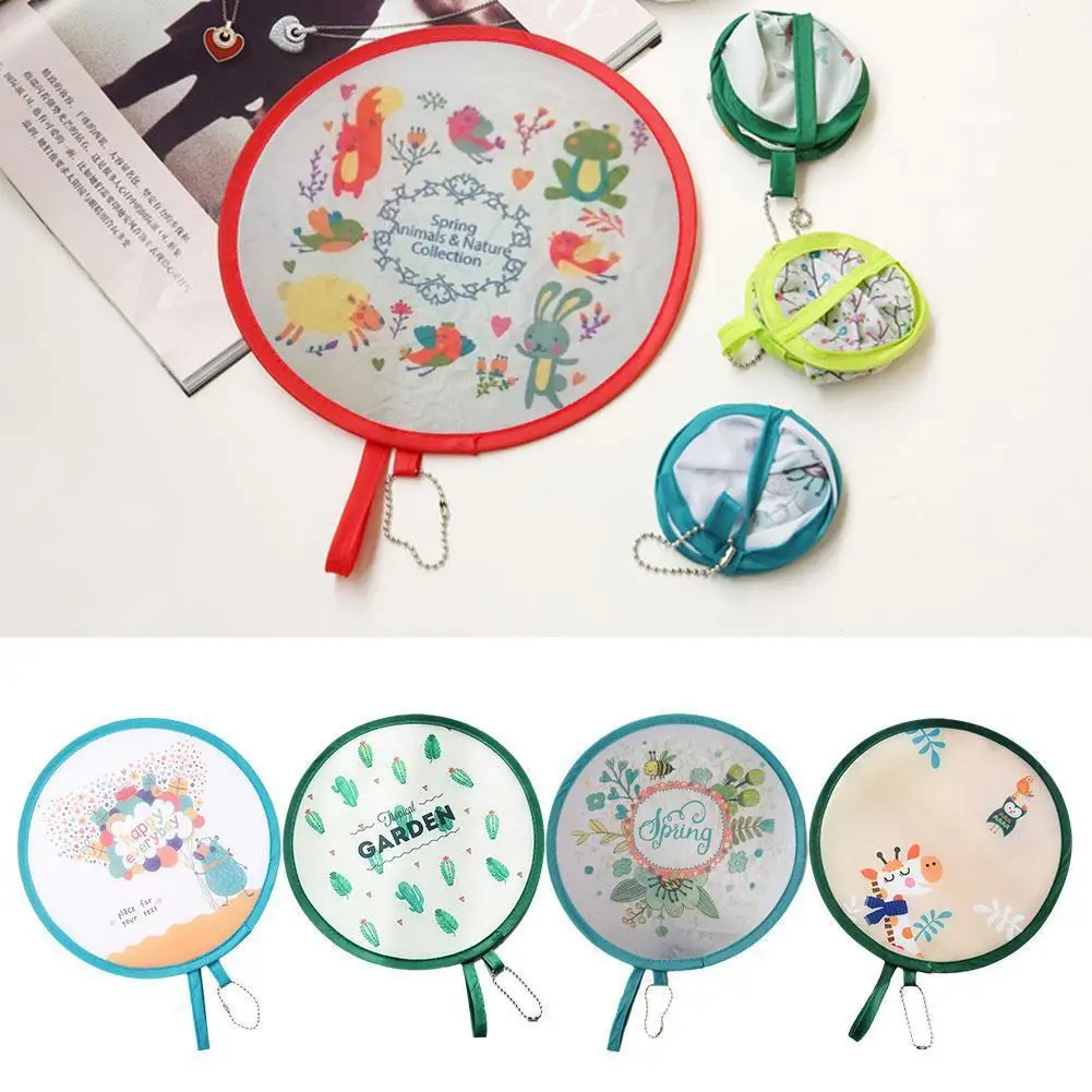 Mini Portable Folding Fan Portable Cartoon Pocket Cloth Flower Fans Creative Round Fan Fan Embroidery Foldable Gift Silk