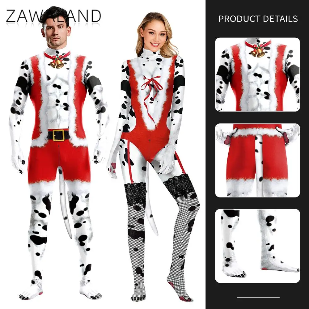 Zawaland Santa Claus Petsuit Men Women Christmas Cosplay Costume Sexy Zentai Bodyuist Holiday Party Catsuit Adult Clothes Suit