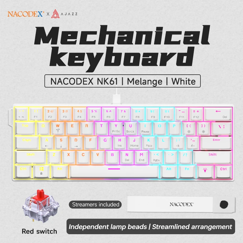 AJAZZ NK61 Gaming Bedraad mechanisch toetsenbord 61 toetsenindeling Hot-swappable Red Axis DIY Geschikt voor kantoorgebruik