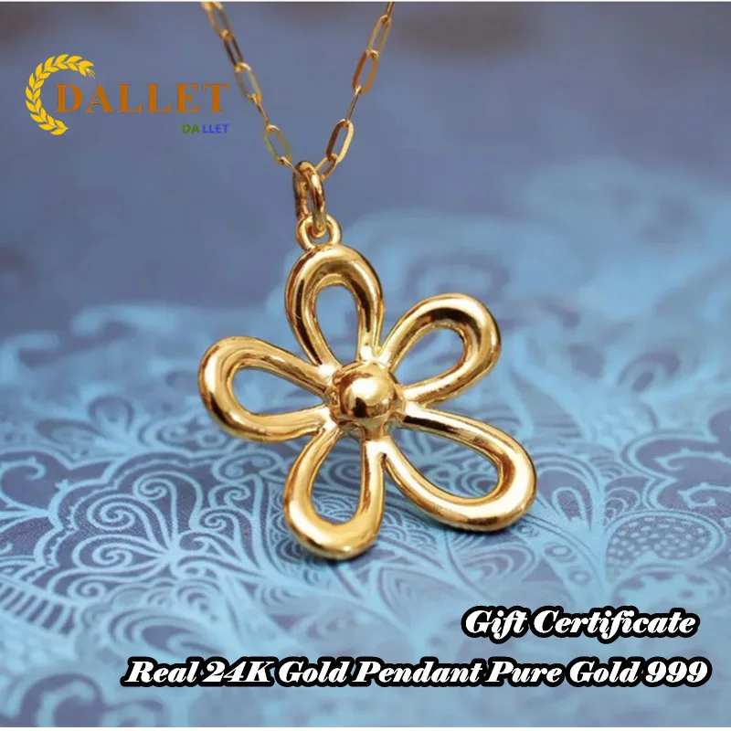 

DALLET 999 Pure Gold Women's Necklace 24k Gold Real Gold Flower Pendant Christmas Present Elegant Romantic Fashion Jewelry