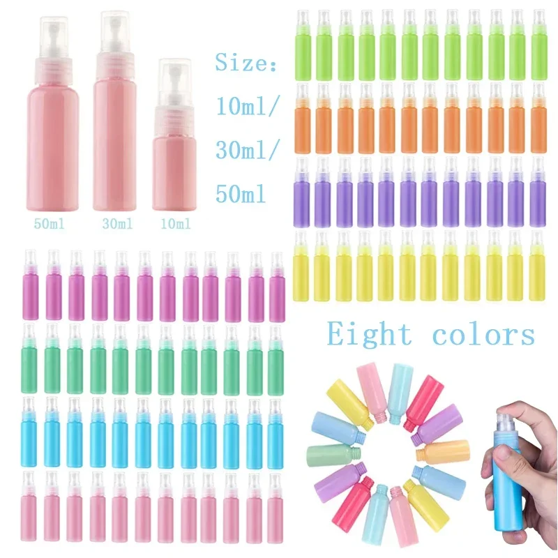 

100Pcs 10-50ml Macaron Spray Bottle Plastic Fine Fog Spray Bottles Empty Refillable Travel Portable Container For Perfumed Toner