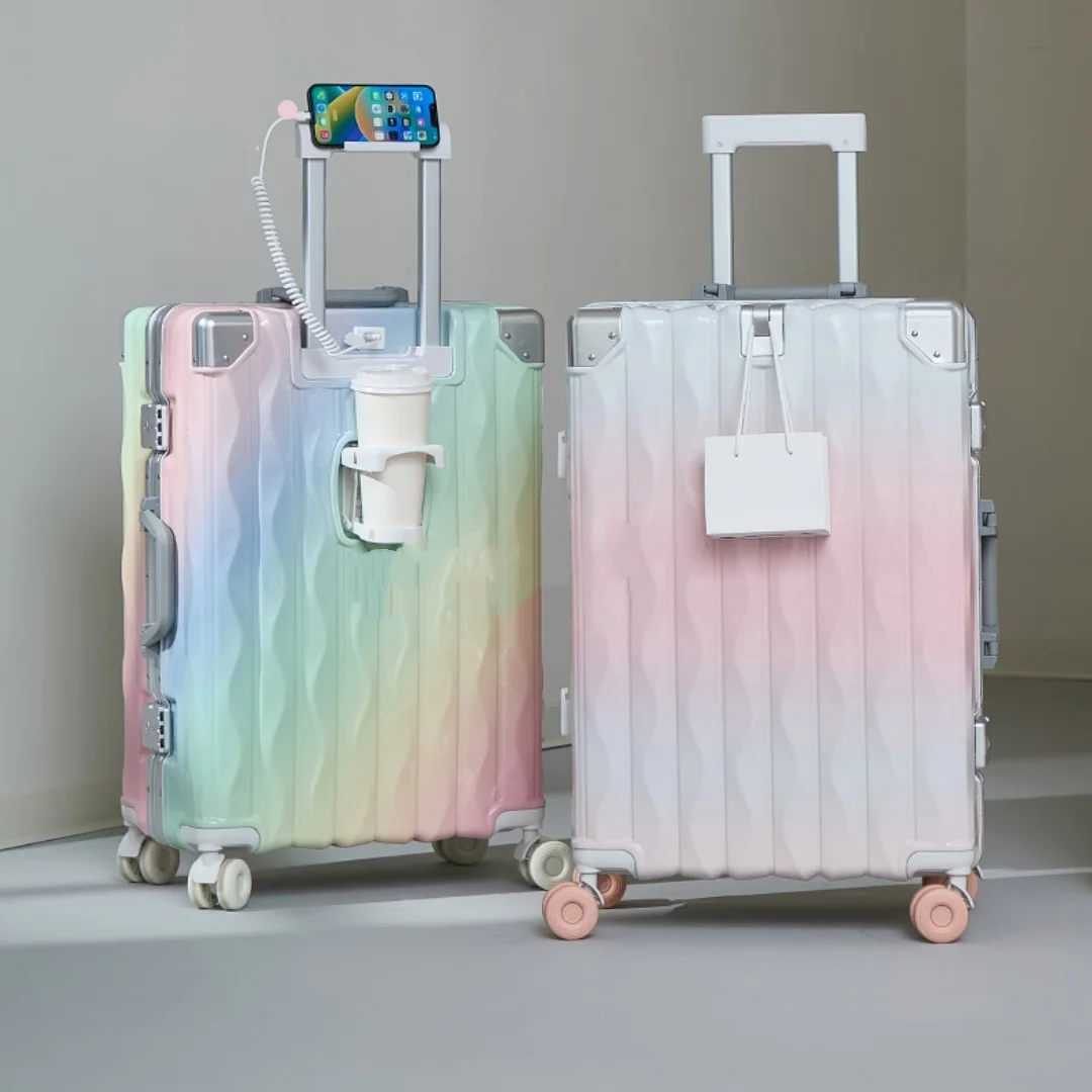 Женский чемодан с градиентом большой емкости, новинка 2025 года, 20/24/26/28 дюймов, высококачественный чемодан на колесиках с алюминиевой рамой, 28-дюймовый дорожный чемодан