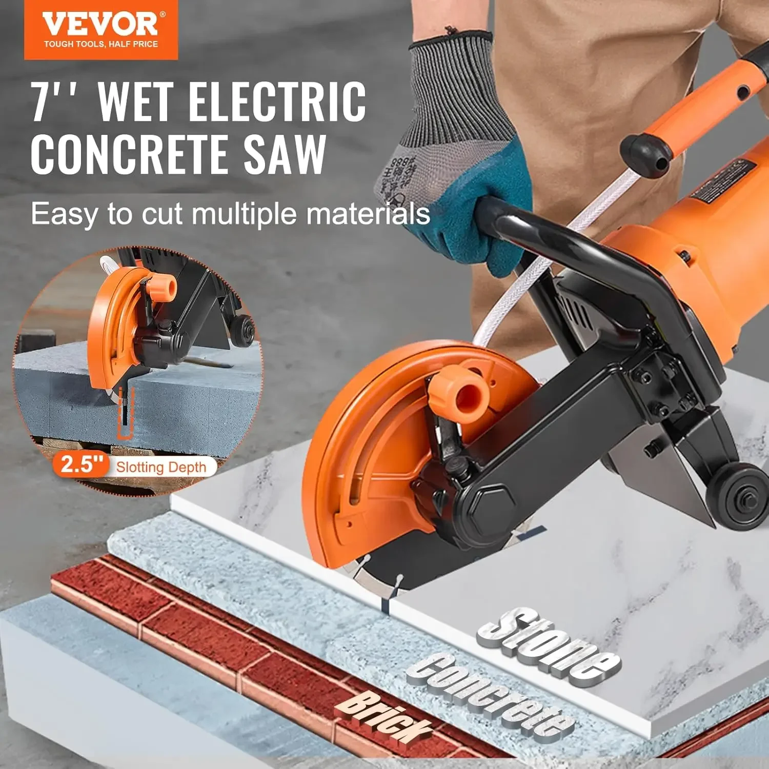 Electric Concrete Saw, 7 in Circular Saw Cutter,2000 W High Power with Max.2.5 in Cutting Depth,Wet/Dry Disk Saw Cutter Includes