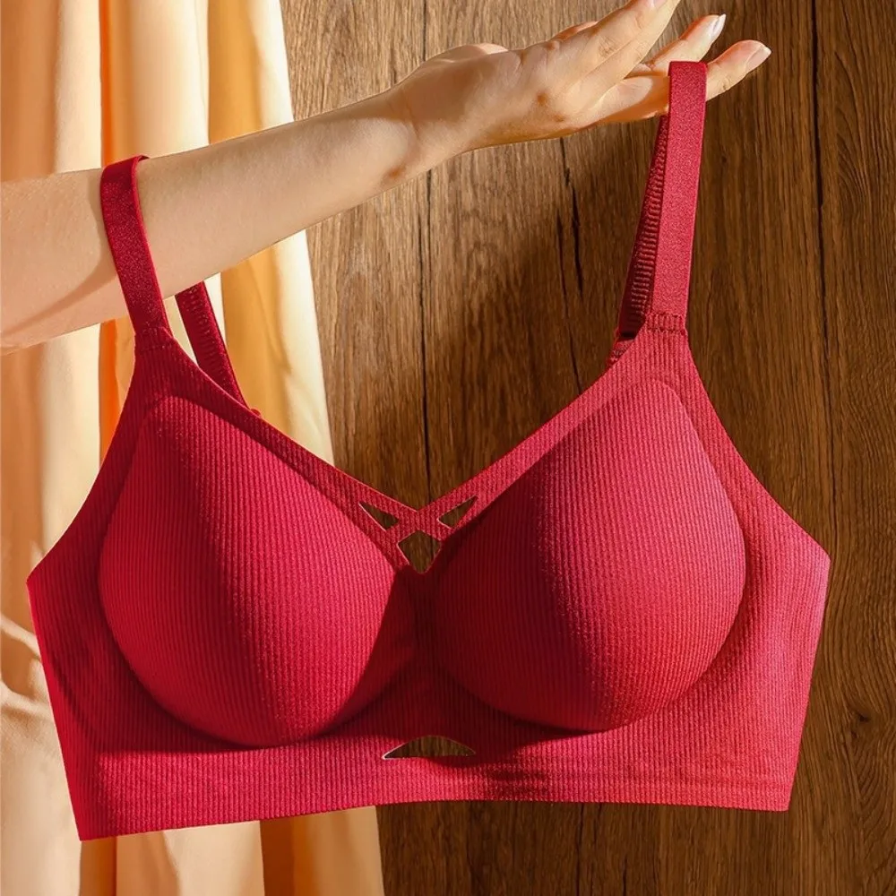 간단한 얇은 중공 원활한 브래지어 여성을위한 충격 방지 Traceless 브래지어 처짐 방지 친밀한 무선 Deep V Bra Sport