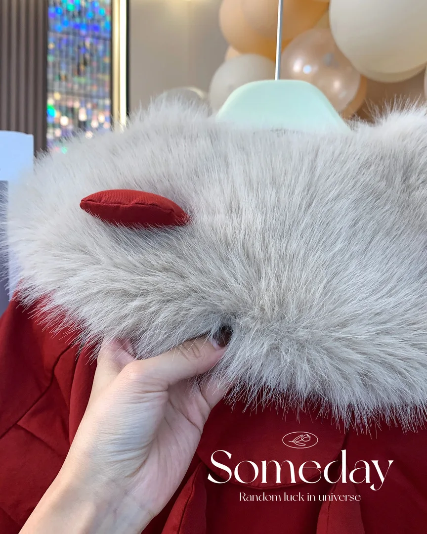 2023 Girls winter coat plus cashmere pie to overcome the coat Korean version of foreign style little girl down jacket