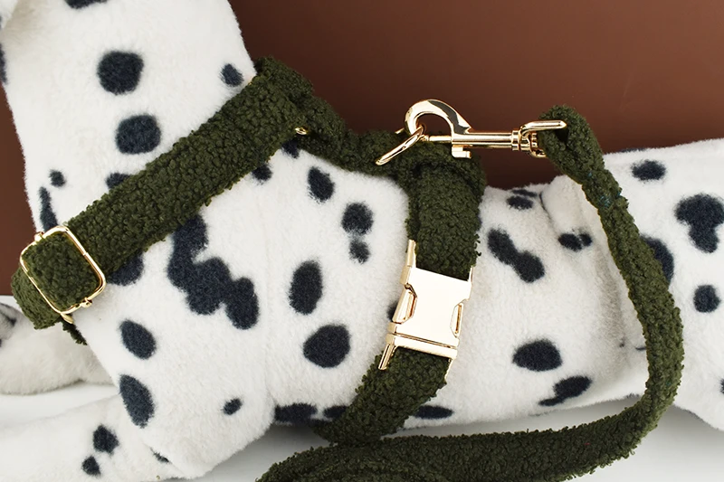 Teddy-Samt-Hundehalsband und Leinen-Set für kleine, mittelgroße und große Hunde, individuell graviertes Namensschild, Haustierzubehör, Hundeleine – Detail 9