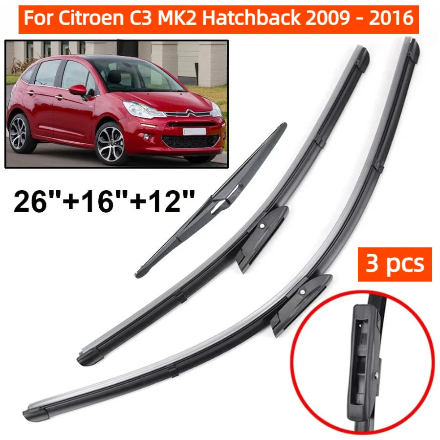 Front & Rear Wiper Blades Set For Citroen C3 MK2 Hatchback 2009 - 2016 Windshield Windscreen Window 26