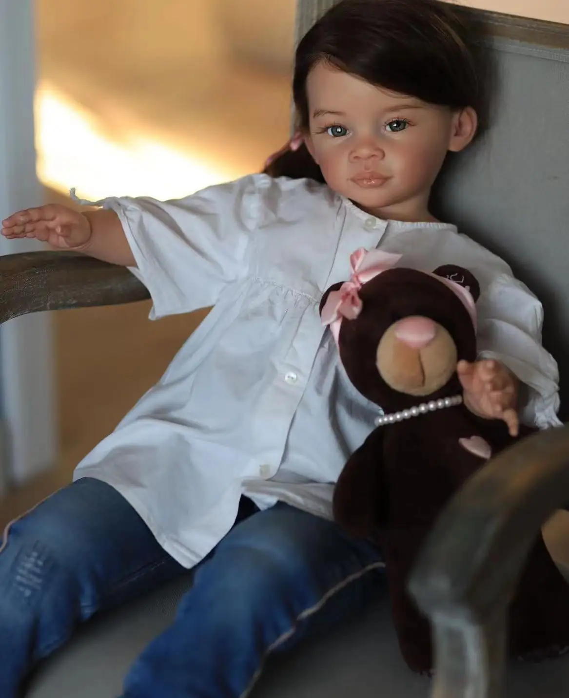 FBBD Customized Limited Supply 32inch Reborn Baby Doll Meili With Hand-Rooted Long Brown Hiar Already Finished Doll Christmas