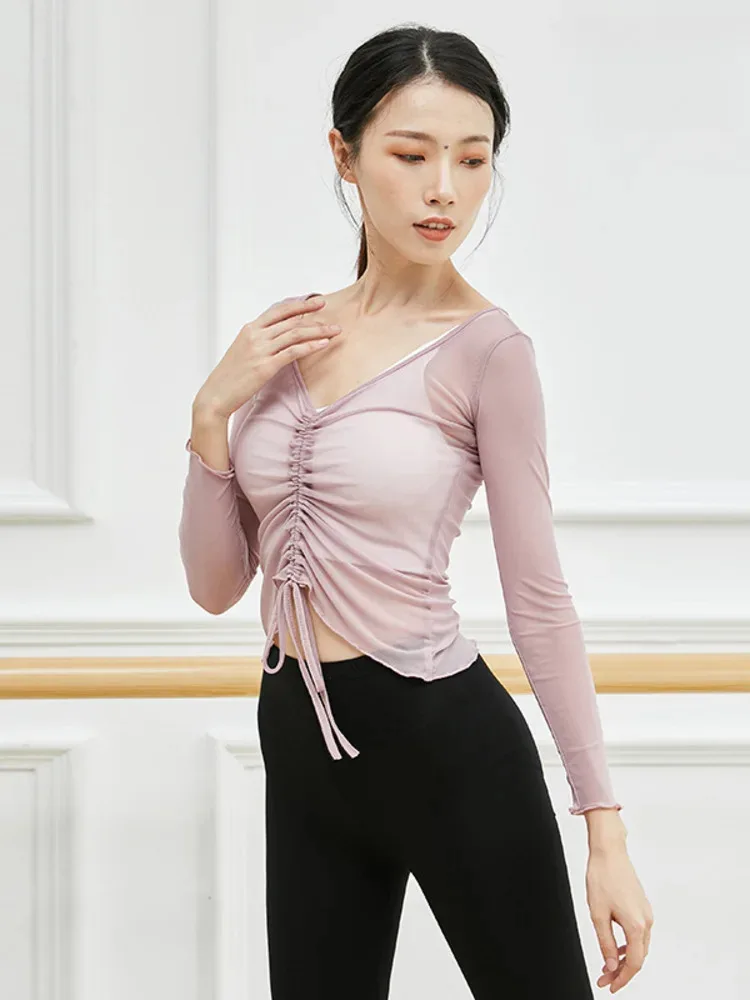 Competizioni di danza Abbigliamento primaverile ed estivo Top per donna adulta Forma del corpo Garza classica Abbigliamento da allenamento per balletto con coulisse